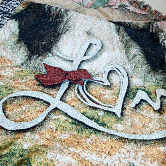 Woven blanket throw Afghan with dog. ''Love'' - Picture 5 of 9